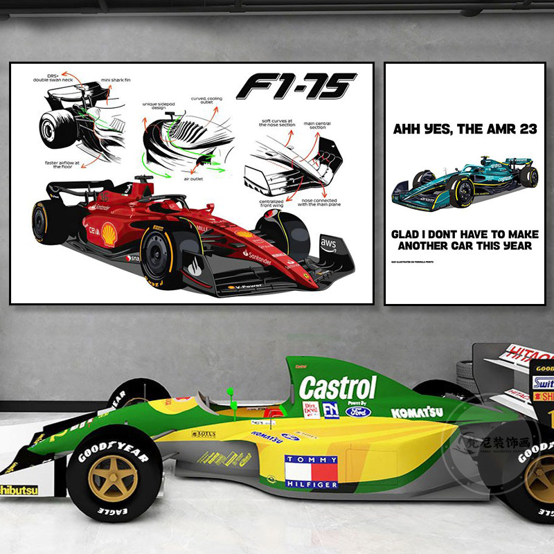 F1装饰画一级方程式赛车房间餐厅挂画卡丁车俱乐部走廊卧室壁画