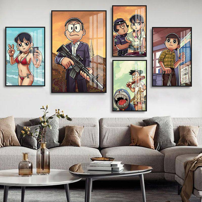 哆啦A梦装饰画罪恶都市电竞酒店房间挂画恶搞GTA5主机游戏室壁画