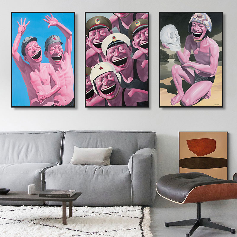 岳敏君挂画客厅沙发背景酒店民宿壁画餐厅开怀大笑人物海报装饰画