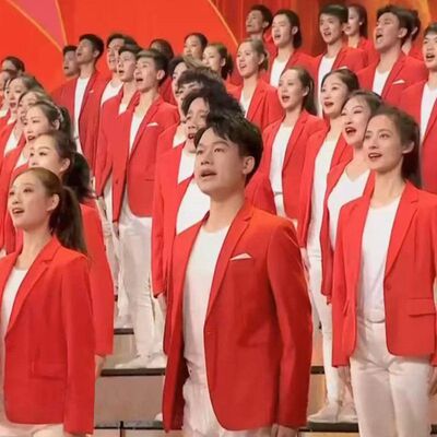 红色大合唱西装演出服男女款歌手主持舞台礼服西服诗歌朗诵伴郎服