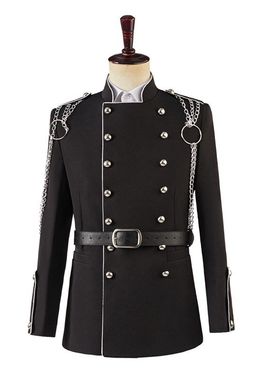 男黑银链cos男团宫廷军礼服酒吧男歌手直播黑色腰带走秀舞台表演