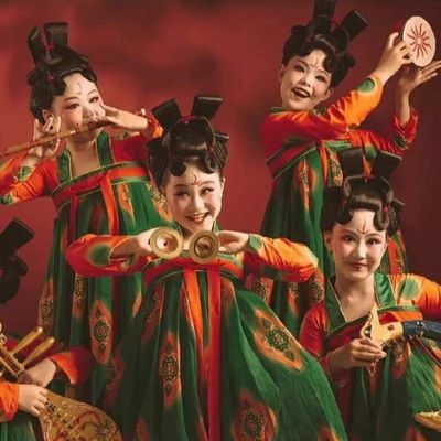 荷花奖郑州春晚唐宫夜宴图演出服儿童唐俑汉服女童古典舞表演服装