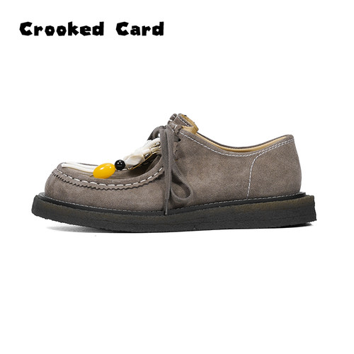 CrookedCard2025秋新款英伦风小众圆头袋鼠鞋男牛反绒平底鞋潮流
