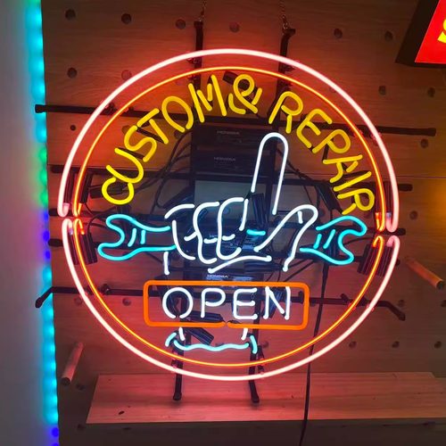  CUSTOM REPAIR汽车主题霓虹灯open灯牌酒吧车库墙面装饰霓虹灯