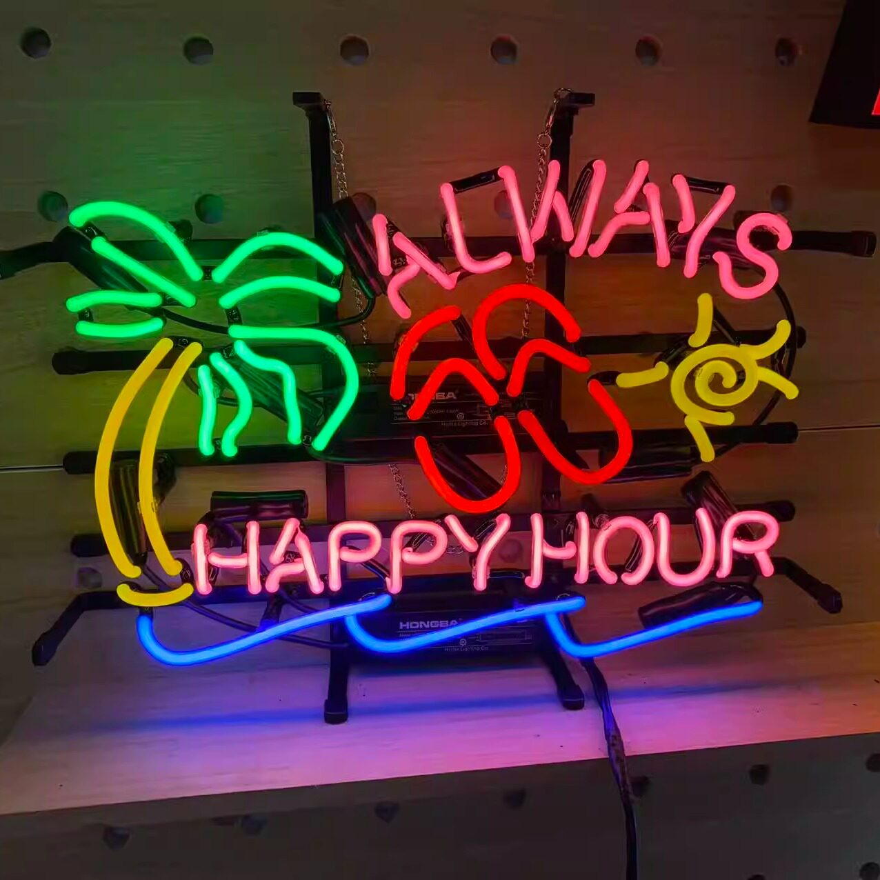 Always Happy Hour霓虹灯牌酒吧清吧氛围灯热带椰树太阳装饰灯