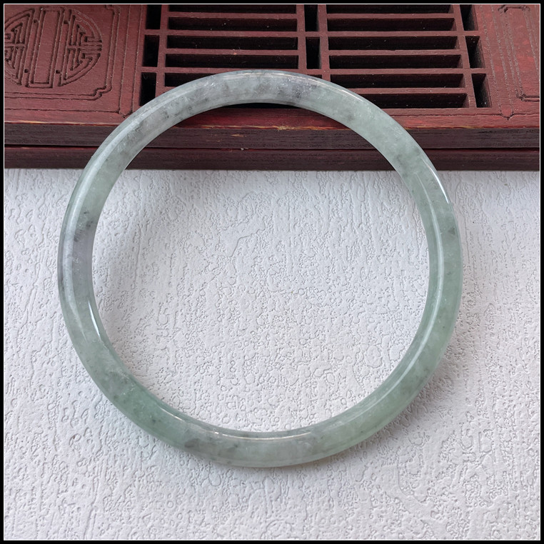 56圈口天然缅甸翡翠A货手镯冰糯种乌鸡灰细圆条叮当镯玉镯子女