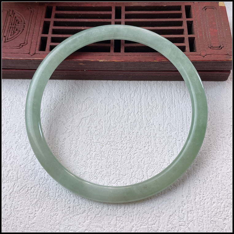 57圈口天然缅甸翡翠A货手镯冰糯种油青细圆条叮当镯玉镯子女