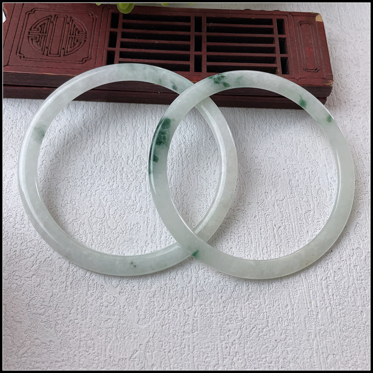 57圈口天然缅甸翡翠A货手镯冰糯种飘花细条叮当镯玉镯子女对镯i