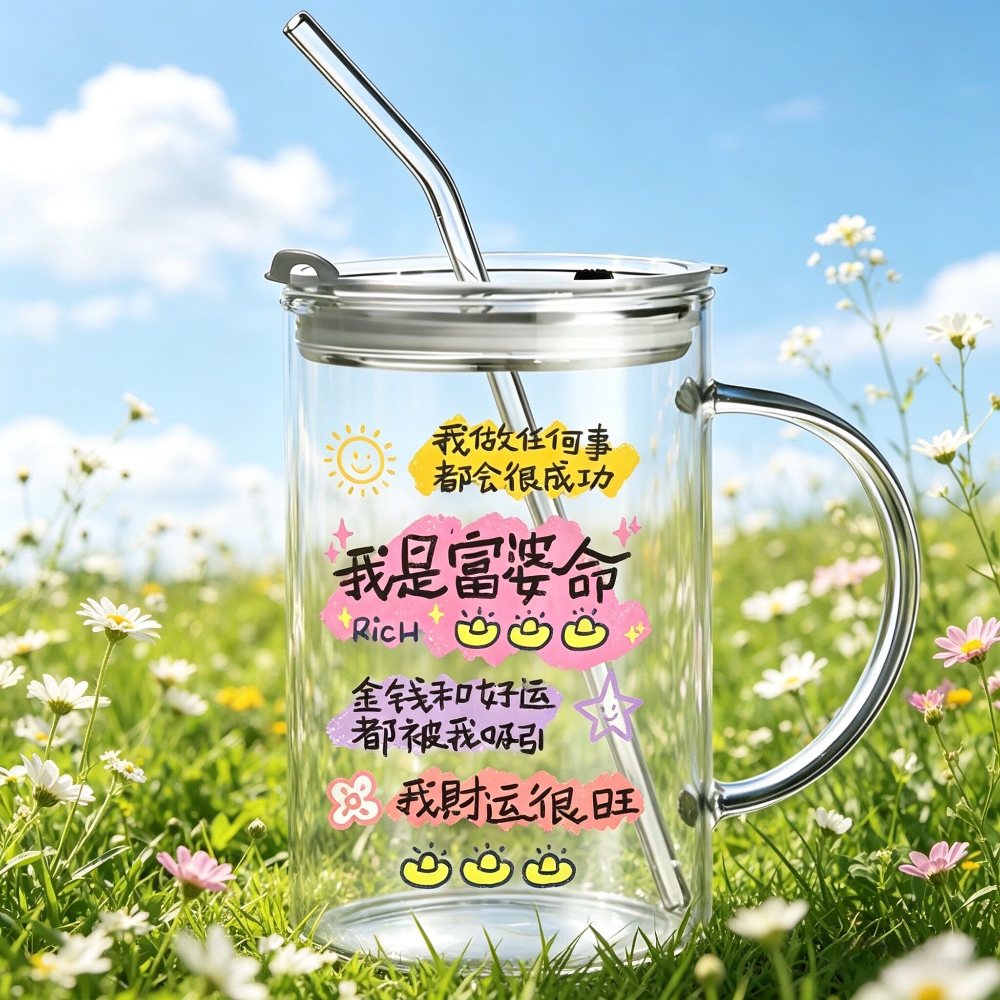 我是富婆命玻璃杯大容量高颜值耐高温女生轻奢招财好运喝水杯子