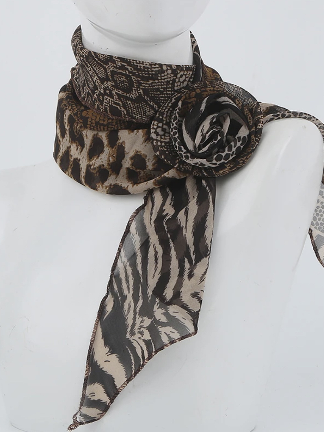 Genieeea吉妮的宝藏美式复古辣妹豹纹玫瑰花丝巾围巾