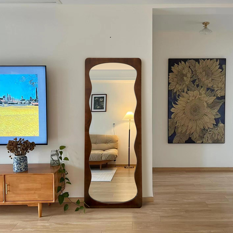 壁芯北欧波浪胡桃木色全身镜