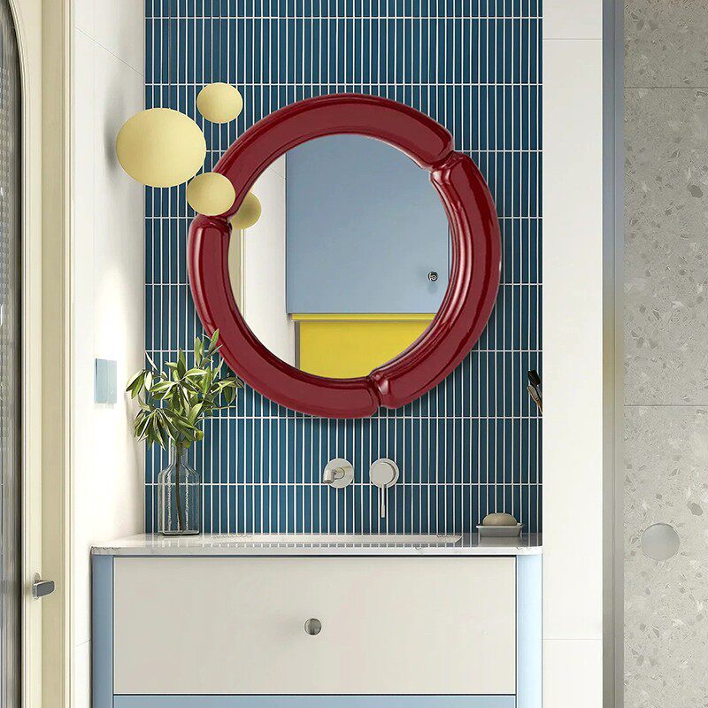 高级感ins红色不规则化妆镜女生卧室家用梳妆镜桌面壁挂台式镜子