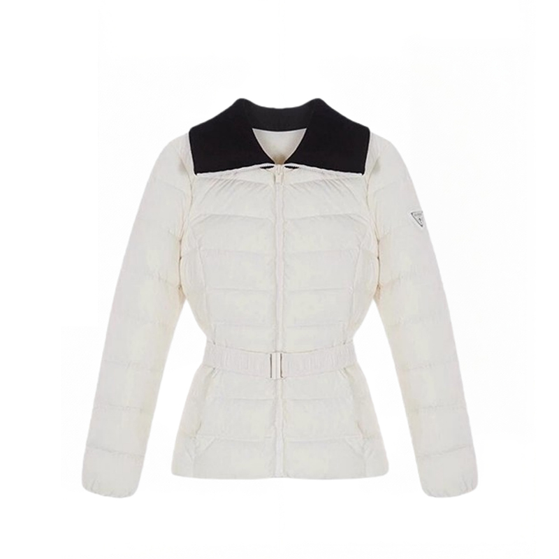 现 韩国东大门代购2025冬季guess-a收腰撞色翻领短款羽绒服外套女