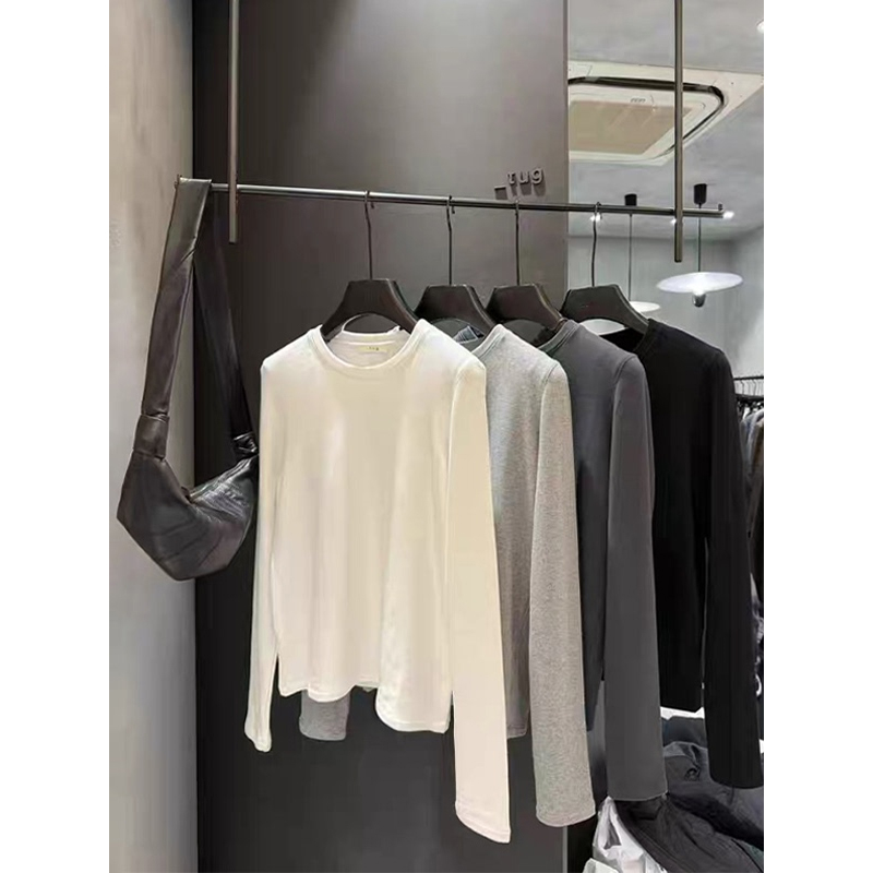 现韩国东大门代购2025冬季tug-a洋气圆领纯色休闲加绒打底长袖T恤