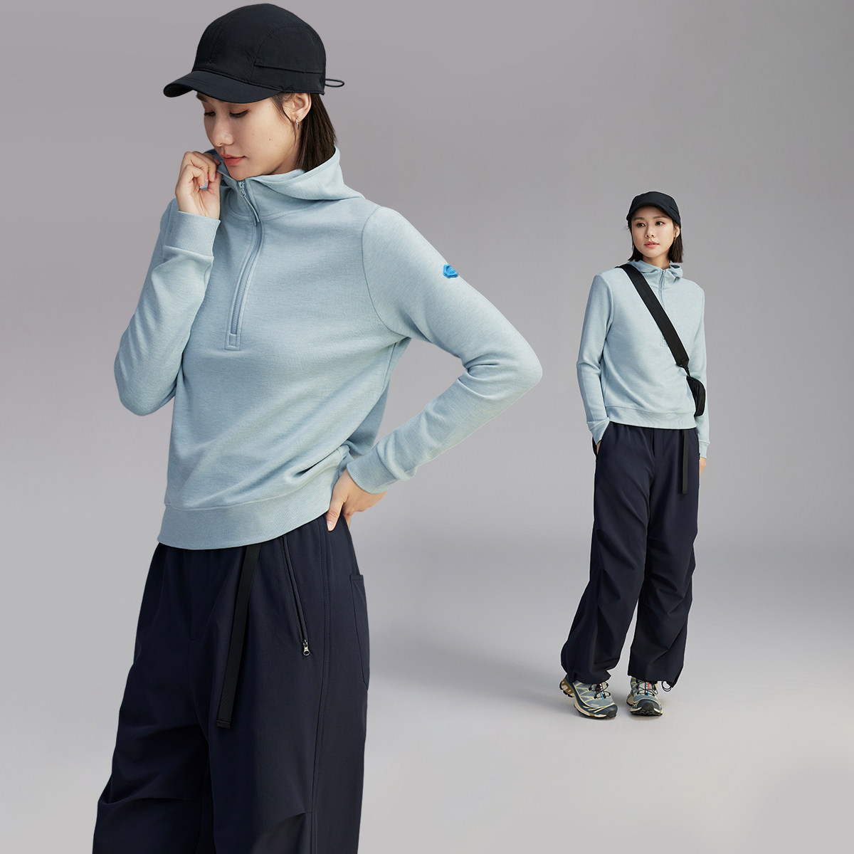 CLOUDSPACE【宁静卫衣】连帽立领微休闲半拉链卫衣轻柔秋女上衣
