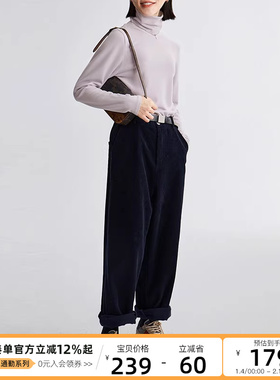 CLOUDSPACE复古深蓝色灯芯绒裤子女百搭长裤休闲裤秋冬款女