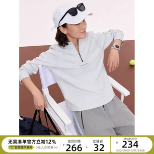 CLOUDSPACE 匹马棉空气层半拉链立领卫衣2026春显瘦上衣女 烟蓝