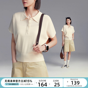 清凉针织衫 莱赛尔短款 CLOUDSPACE 蝙蝠袖 短袖 polo领女针织衫