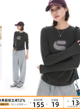 CLOUDSPACE【城市溯溪】发泡印花收腰正肩长袖女T恤2025秋季上衣