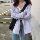 宽松百搭bf学院风条纹长袖 超火上衣 薄款 外套女韩版 开学季 ins秋季