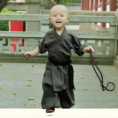 中国风超萌棉麻套装僧袍