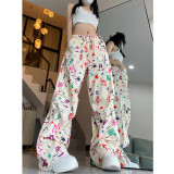 Z2509-P58炸街涂鸦彩色卡通印花工装裤2024新款宽松阔腿休闲裤A，男装休闲裤，电商C233B