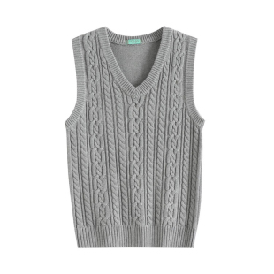 无袖 大码 叠穿毛衣背心坎肩扭麻花 马甲女秋冬季 全棉麻花V领针织衫