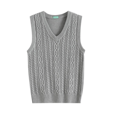 100%棉针织马甲秋冬V领外穿扭绳