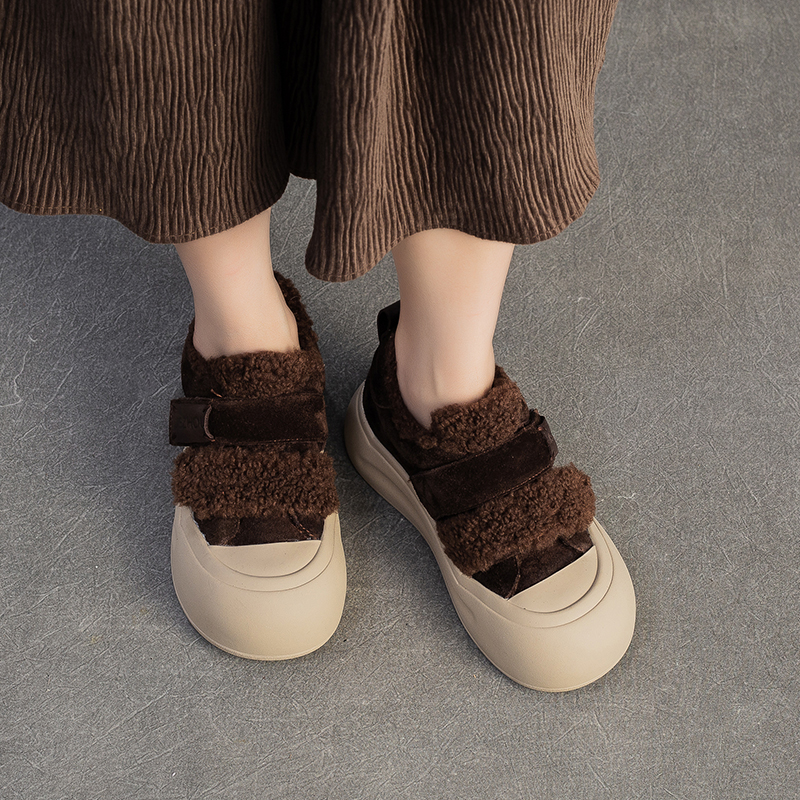 丑萌加绒厚底棉鞋女软底毛毛鞋