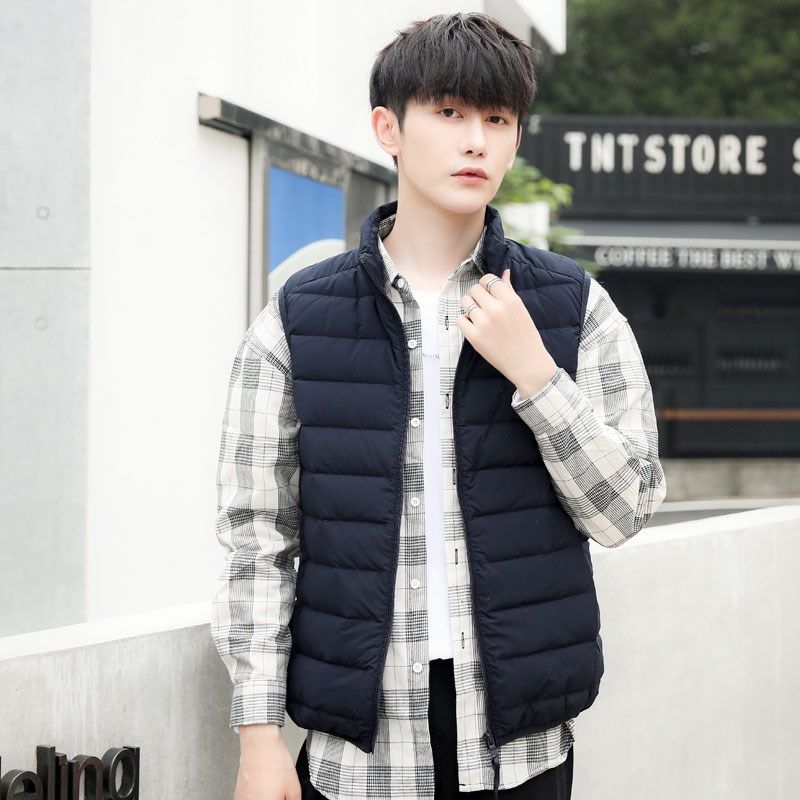 秋冬季羽绒马甲男士韩版无缝立领休闲轻薄款保暖背心外穿马夹坎肩