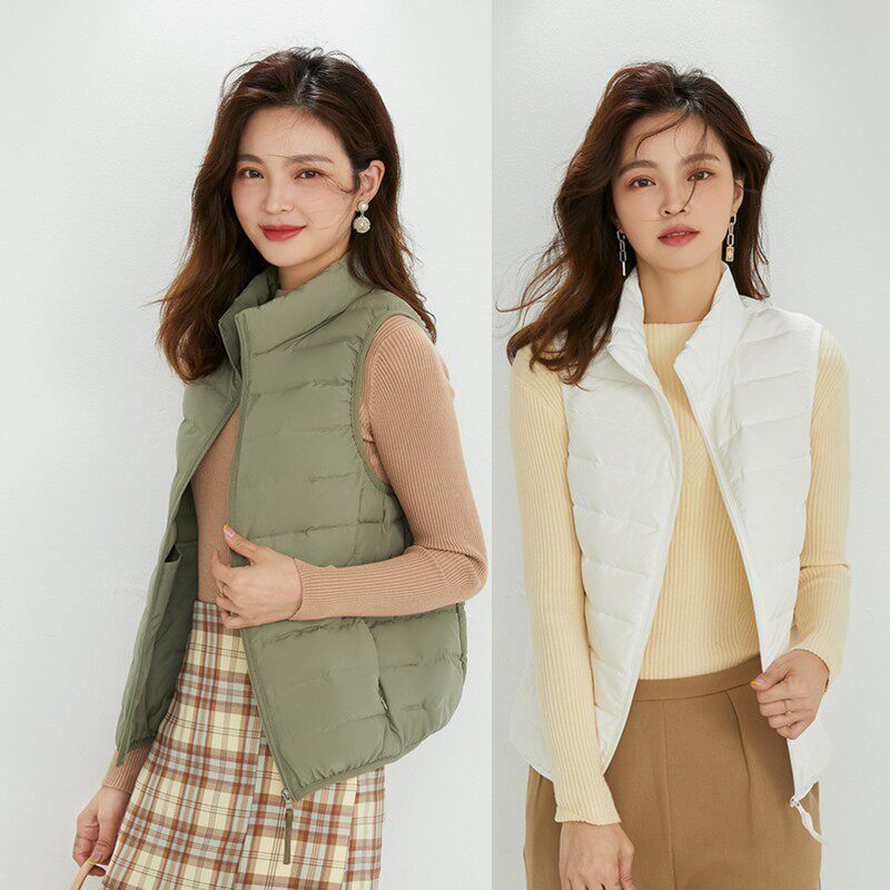 2025秋冬无缝轻薄羽绒服马甲女短款背心外穿内胆坎肩立领大码外套