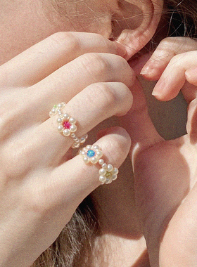 Monote韩国正品ylyl糖果色mama ring俏皮珠珠指环女戒指礼物尾戒