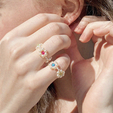 Monote韩国正品ylyl糖果色mama ring俏皮珠珠指环女戒指礼物尾戒