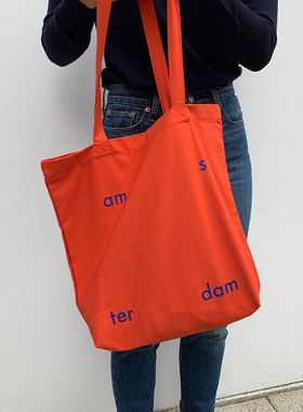 小语同款韩国unfold小众红色字母包简约ins纯棉帆布袋学生单肩包