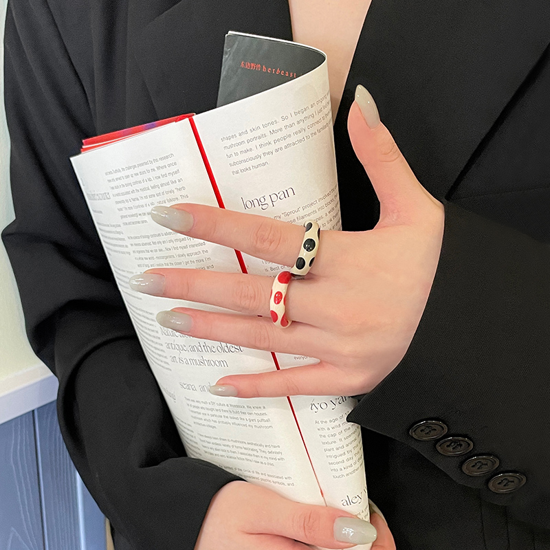 Monote女软陶复古波点戒指