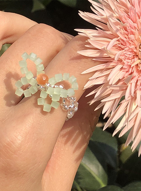 Monote韩国swingset个性戒指手工蝴蝶串珠甜美温柔可爱指环饰品