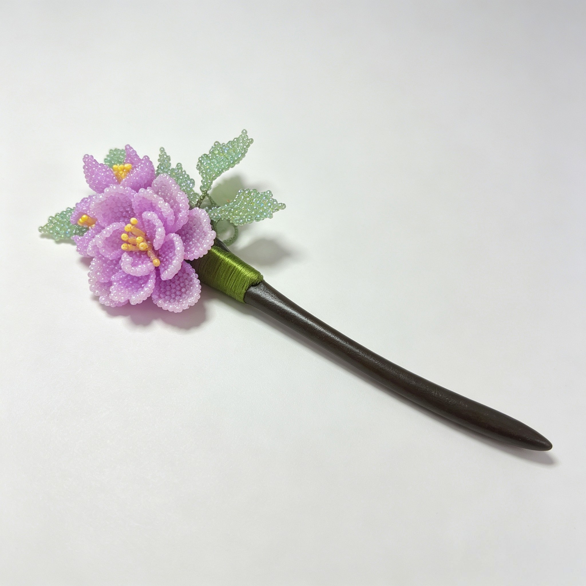 重工辑珠缠花发簪牡丹花实木发簪日常旗袍挽发簪diy手工簪子