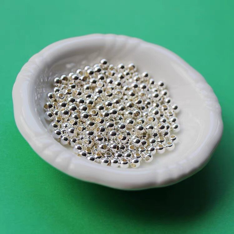 壹品足银珠子纯银光面圆珠散珠隔珠DIY手串串珠手链配件鑫材料