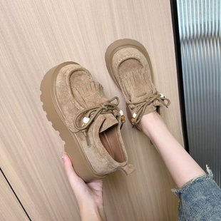 踩屎感增高配裙子勃肯鞋 复古流苏松糕鞋 百搭复古乐福鞋 女夏季 时尚