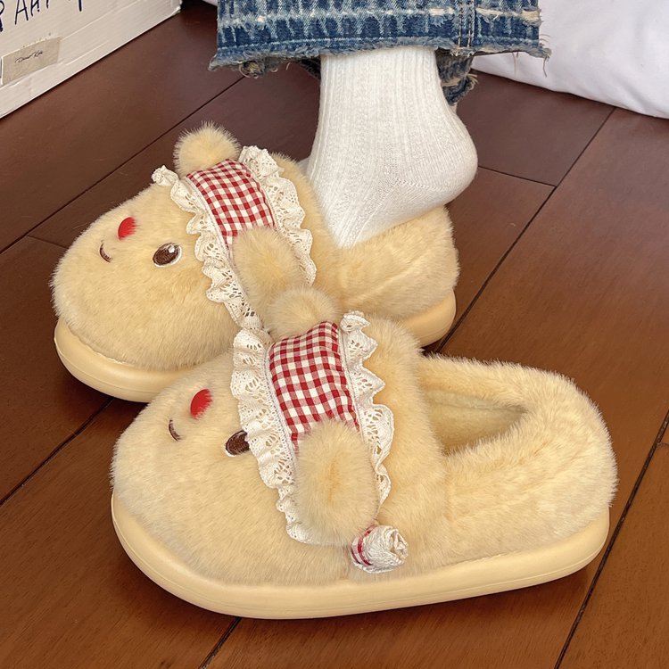 甜美可爱小熊毛毛鞋女冬季少女