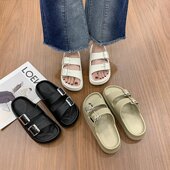 女外穿时尚 百搭扣博肯风夏季 拖可湿水平底一字凉拖鞋 情侣拖鞋 男士