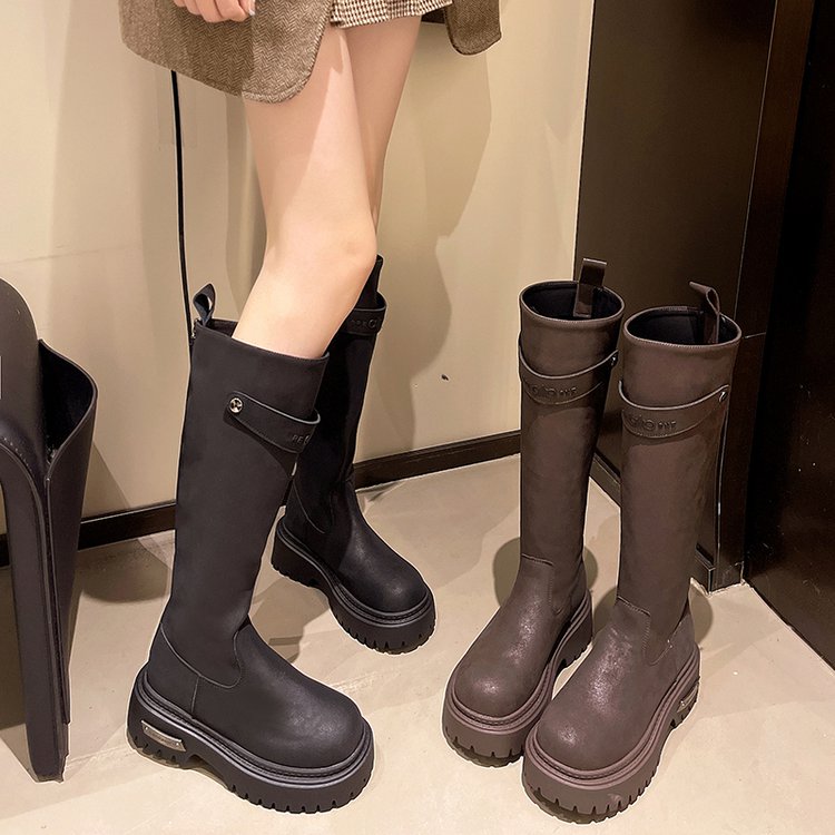 厚底长筒靴女2025秋冬新款棕色
