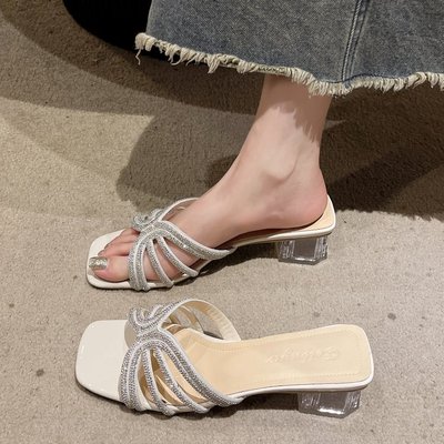 水钻高跟拖鞋女夏外穿法式晚风