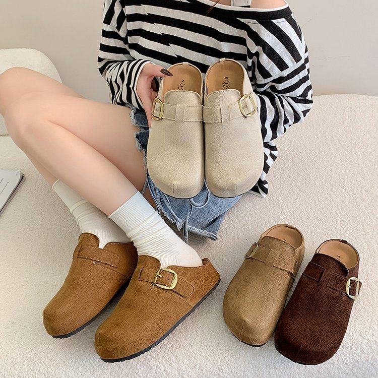 勃肯半拖鞋懒人一脚蹬2026春季新款厚底增高包头拖鞋女外穿博肯鞋