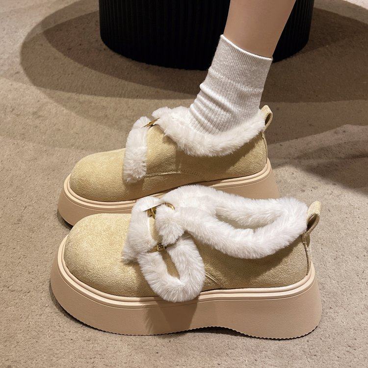 厚底加绒勃肯鞋女2025新款冬季毛毛乐福鞋保暖雪地靴女低帮棉鞋子,女鞋,勃肯鞋/软木鞋,淘宝优惠券,粉丝福利购,淘宝优惠卷