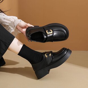 乐福鞋子女2026新款爆款黑色女鞋通勤百搭配裙子法式赫本风小皮鞋