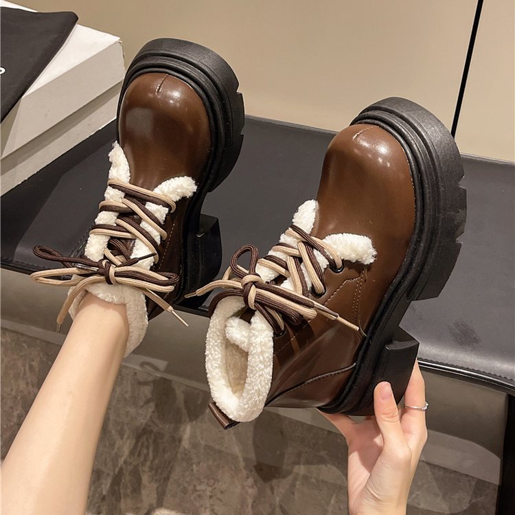 棕色大头厚底增高马丁靴女2025年
