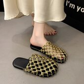 女夏季 包头半拖鞋 外穿2025新款 渔网鞋 超火时尚 绝美编织镂空凉拖鞋