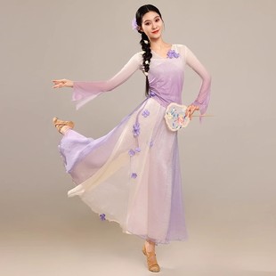 日常穿中国舞演出服套装 2025新款 中国舞蹈服仙气花朵渐变纱衣裙裤