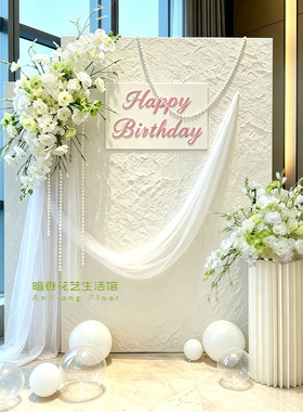 白色玫瑰仿真花生日派对背景墙花